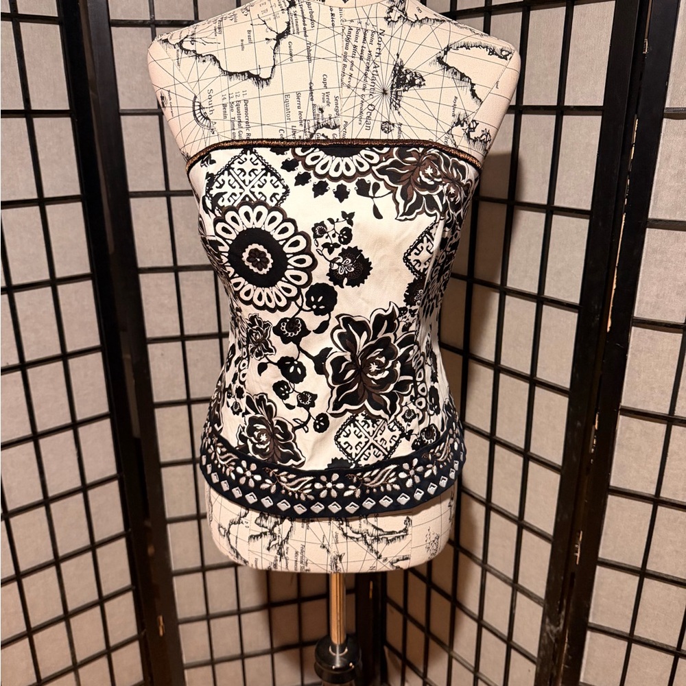 NWOT WHBM Strapless vest top bustier zip corset Floral tube y2k Camisole sz 6